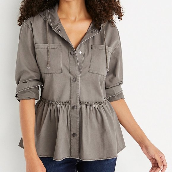 Maurices Jackets & Blazers - Maurices Green Baby Doll Boho Hooded Jacket size M NWOT